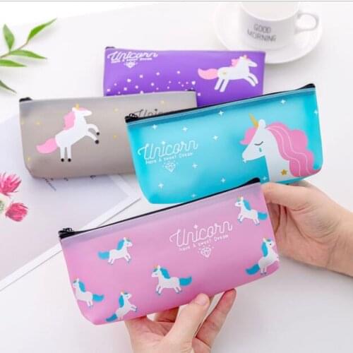1 Piece Kawaii Pretty Unicorn Pencil Bag Creative Cartoon Animal Flamingo Pencil Case For Kids School Office Stationery