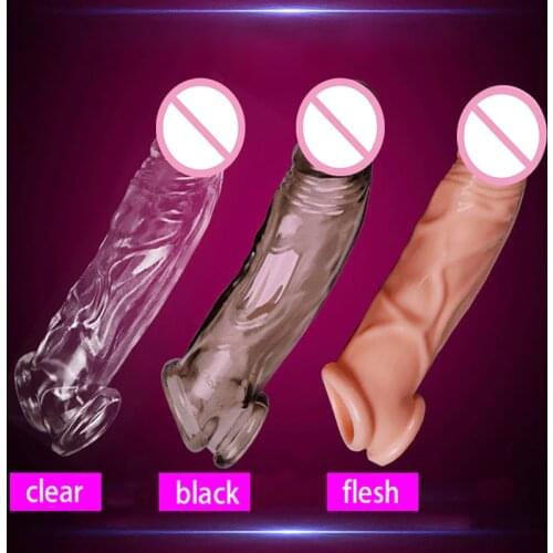 Reusable Penis Condom Highly Elastic Crystal Penis Enlargement Extender Sleeve Delay Ejaculation Realistic Dildo Sex Toys For Me
