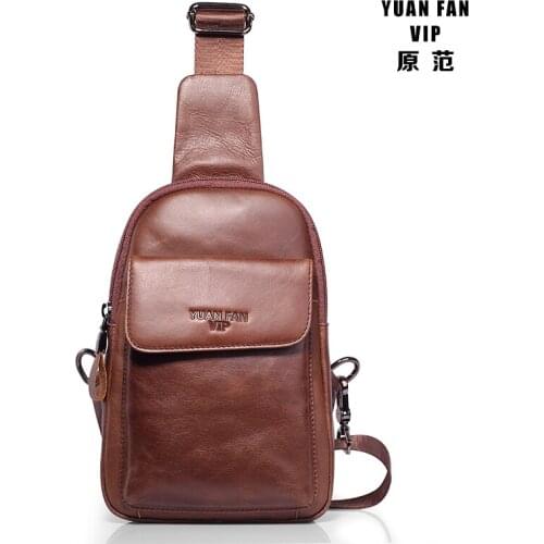 Mens Genuine Leather Chest pack Chest bag men Multifunctional Headphone Jack Bages Casual Messenger Bags Men Bags Sling Bag