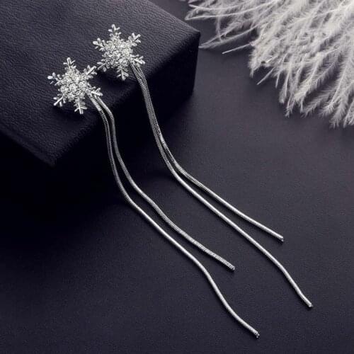 New Korean Style Long Tassel Dangle Earrings for Women Asymmetrical Delicate Snowflake Style Earring Girls Sweet Jewelry Gift