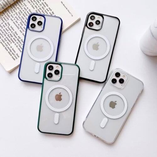 New electroplate Colour Clear Magnetic Back Cover For iPhone 11 12 Pro Max Mini For Magsafe Case Transparent Bumper Shell