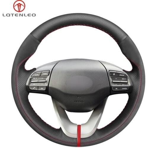 LQTENLEO Black Suede Leather Steering Wheel Cover For Hyundai Veloster 2018 2019 i30 2016-2019 Elantra GT 2017-2019 Elantra 2019