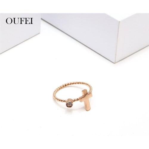 OUFEI Rose Gold Heart Cross Rings For Women Star Stainless Steel Jewelry Woman Accessories Fashion Jewellery Free Shipping