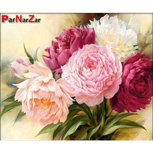 ParNarZar 3D DIY Diamond Embroidery Flowers Picture of Rhinestone Diamond Painting Cross Stitch Peony Needlework Gift Wall Decor