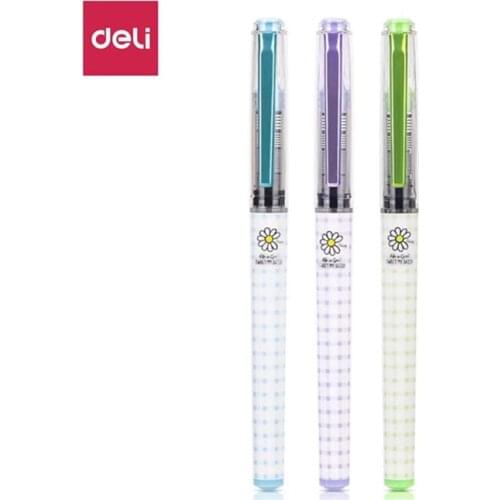 3PCS Deli neutral pen black straight liquid ball pen writing pen quick drying full needle signing pen office stationery