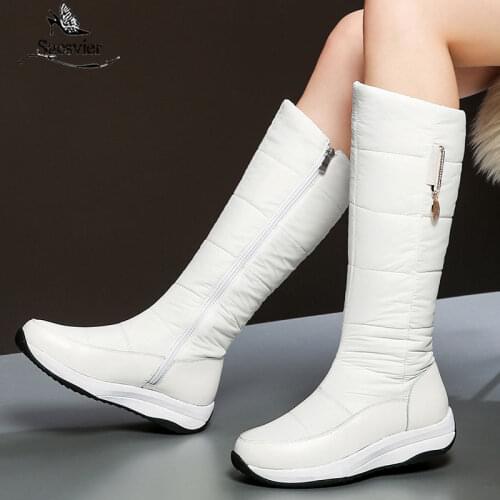 Sgesvier Plus size 35-44 High quality Cow Genuine leather boots women down warm thick fur winter boots lady knee high snow boots