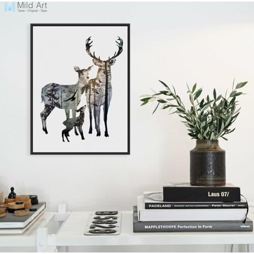 Modern Abstract Deer Family Vintage Poster Prints Hipster Forest Animal Wall Art Picture Nordic Style Home Decor Canvas Painting