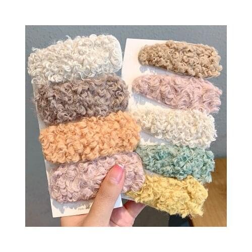 High Quality New Lamb Plush Warm Hair Clip Candy Color Cute Girl Female Water Drop Hairpin bb Clip Party Hair Accessories INS