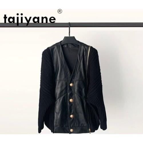 Sheepskin real 2021 jacket women genuine leather coats woman cloth sheepskin stitching knitted cloak femme veste TN2077
