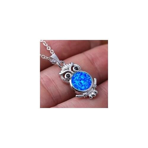 Cute Owl Pendant Necklace Fashion Blue Imitation Fire Opal Necklace For Women Jewelry Accessories Wedding Party Jewelry Gift