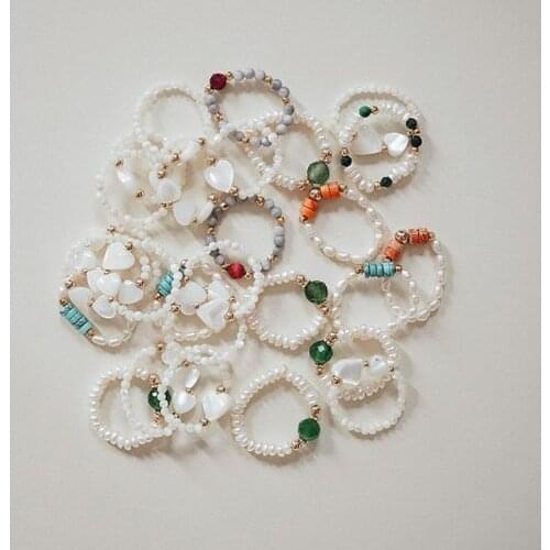 Freshwater Pearl Imitation Pearl for Women Natural Stone Rings Bohemian Bead Ring Stainless Steel Gold Silver for Women Girls