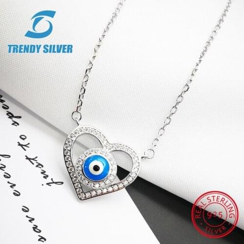 925 Sterling Silver Cubic Zirconia Turkey Evil Eyes Necklaces Pendants For Women Lady Fine Jewelry Valentines gift heart love