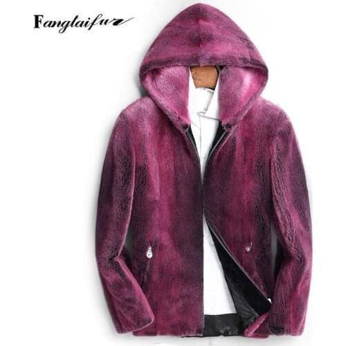 Fang Tai Fur 2019 Men Import Velvet Mink Fur Coat Light Color With Hood Mink Coats Mens Short Smart Causal Real Mink Fur Coats