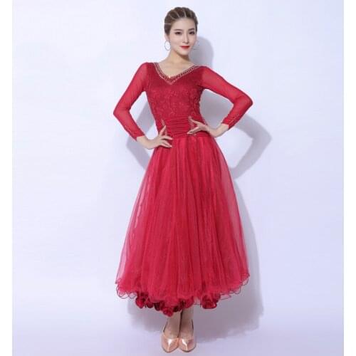 2021 Modern Ballroom Dance Dress For Women Rhinestone Competition Costume Standard Waltz Tango Red/Black Prom Dress Lady VDB3354