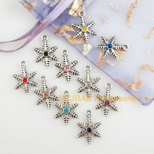 30 New Snowflake Charms Tibetan Silver Tone Retro Mixed Crystal Pendants 13.5x18mm