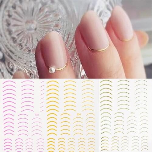 French Style Stripe Lines Geometry 3D Slider for Nails Arts Rose Gold Striping Tape Nail Stickers Gel Polish Decals for Manicure