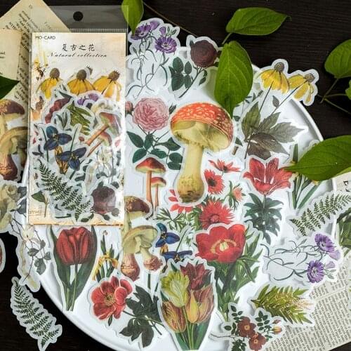 60 pcs Retro Flowers Plants Decorative Stickers Scrapbooking Stick Label Diary Album stationery Painting Sticker Accessories