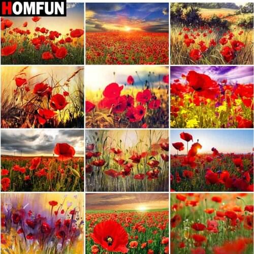 HOMFUN Full Square/Round Drill 5D DIY Diamond Painting "Red flowers landscape" Embroidery Cross Stitch 5D Home Decor Gift