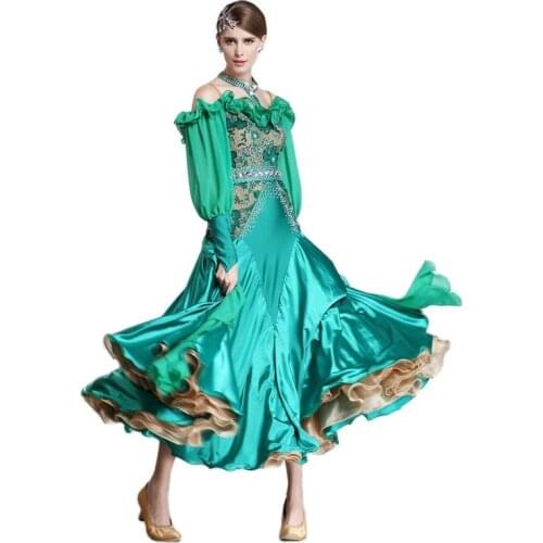 B-15144 Modern Waltz Ballroom Dance Competition Dresses, Fluffy Skirt Adults Standard Ballroom Dance Dress