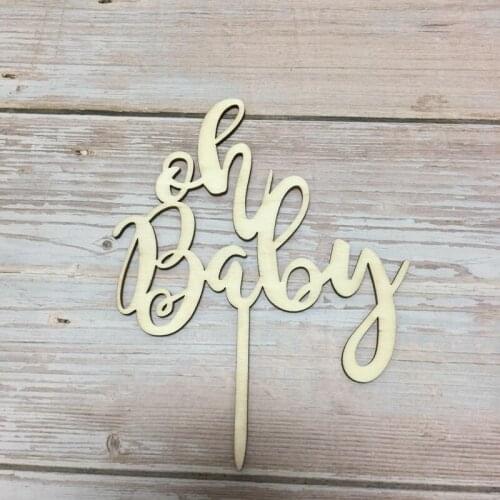 Free shipping 5pcs wood oh baby cake topper happy birthday baby shower cake topper