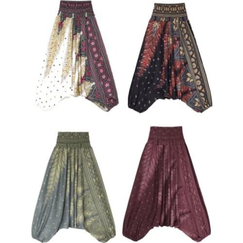 Bohemian Loose Casual Trousers Women Streetwear Mid Waist Harem Bloomers Capris Summer Aladdin Wide Leg Long Korean /Thai Pants