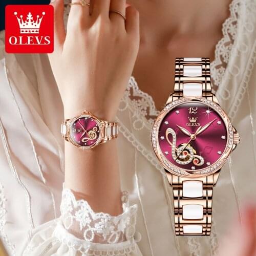 OLEVS Women watch Set Waterproof Automatic Mechanical watch Female Ceramic watch Gift for Women Lady Wristwatches 6656