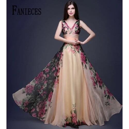 3D Designs Spaghetti Strap Floral Print maxi dress Evening Gowns Floor Length vestidos de festa Chiffon Flower Long Party Dress