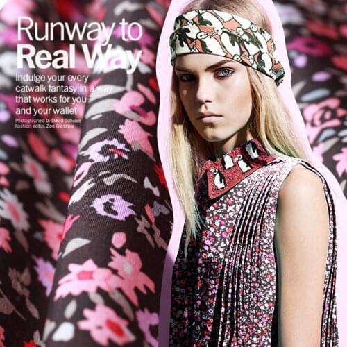 Girls floral printed silk double Palace silk cloth dress fabric skeleton sense