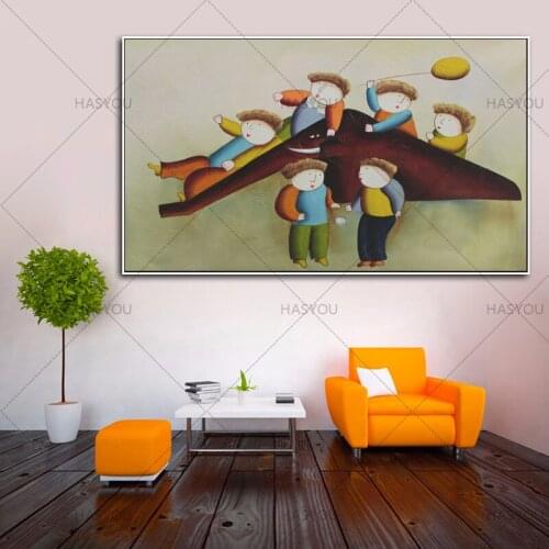 High quality Handpainted cartoon Oil Painting on Canvas children playing Oil Painting wall art wall decor for kid"s room hotel