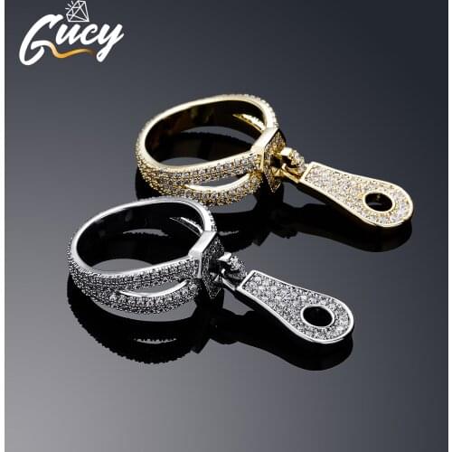 GUCY New Zipper Rings High Quality Copper Iced Out Cubic Zirconia Rings Hip Hop Fashion Personality Jewelry Gift