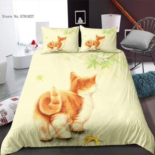 2/3 Pieces Lovely Cute Cats Bedding Set 3D Print Kawaii Animal Cartoon Duvet Cover Single Double Bed Quilt Cover (No Sheets)