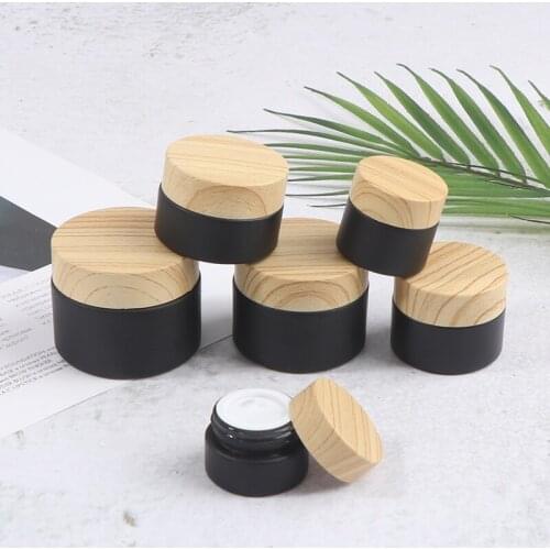 Cosmetic Sample Container Refillable Pot Imitation Wood Grain Cover Matte/Transparent Glass Cream Empty Jar