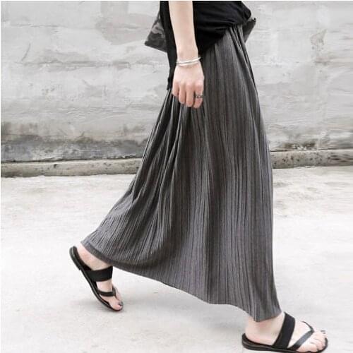 Korea Cotton Loose Pleated Skirt Women Retro High Waist Skirt Female Harajuku Long Skirts Faldas Mujer Moda Casual Ladies Skirts