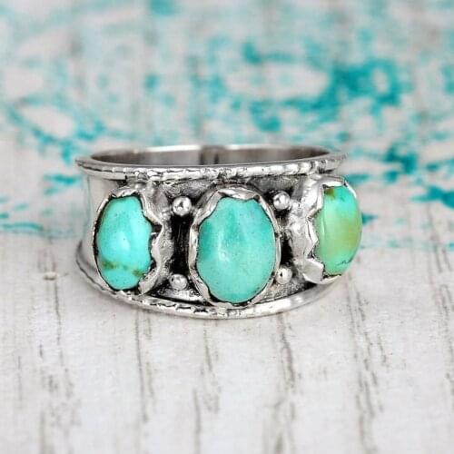 Creative Vintage unique Modeling Womens Rings Delicate mosaic Turquoises anniversary Holiday Gift Banquet Jewelry