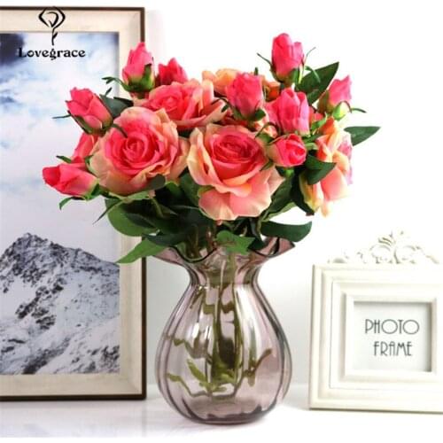 Latex Roses Fake Flower Bride Bouquets Wedding Bouquet Artificial Flowers Bridesmaid Mariage Accessories Home Wedding Decoration