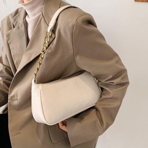 Stone Pattern Small PU Leather Shoulder Bags For Women 2021 Summer Simple Handbags And Purses Female Travel Totes Chain