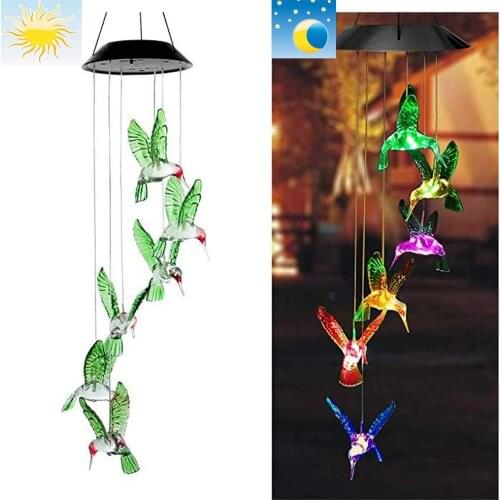Hummingbird Wind Chimes Outdoor with Color Changing LED Patio Lights Romantic Décor Garden Yard Home Gifts for Mom Wife Grandma