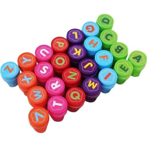 26 Alphabet Stamps Set Self Inking Multicolor Cute Plastic Signet Letter Stamp Toy for DIY Craft Kids Children Random Color
