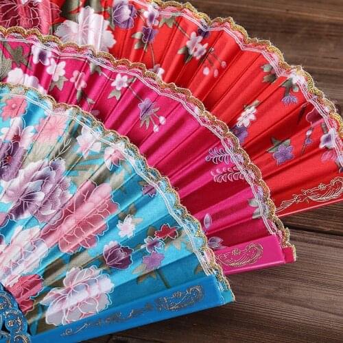 New Vintage Style Silk Folding Fan Chinese Japanese Pattern Art Craft Gift Home Decoration Ornaments Dance Hand Held Flower Fan