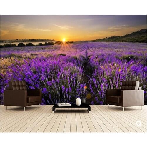 Custom floral Wallcoverings,Sunset over Lavender Field,3D photo murals for modern living room bedroom backdrop papel de parede