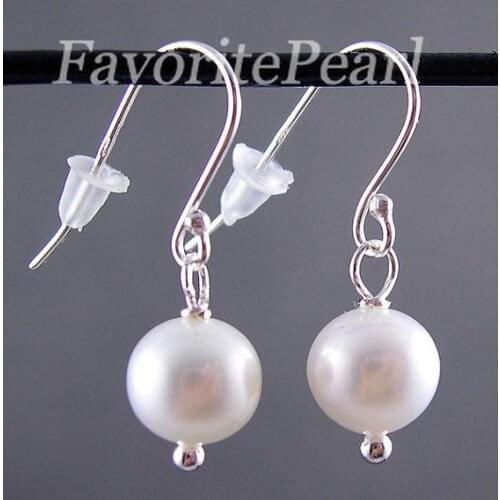 Wholesale Pearl Earrings AAA 7-8MM White Natural Freshwater Pearl Dangle Earring 925 Silvers Jewelry Wedding Birthday Women Gift