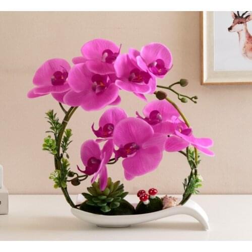 CREATIVE POSTORAL BUTTERFLY ORCHID PU ARTIFICIAL FLOWER SETHOME DECORATION ORNAMENT OFFICE SIMULATION VASE PHALAENOPSIS FIGURINE