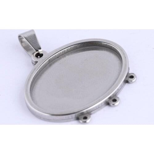 Reidgaller 5pcs stainless steel cabochon base settings 18x25mm oval with loops diy pendant bezel trays for jewelry making