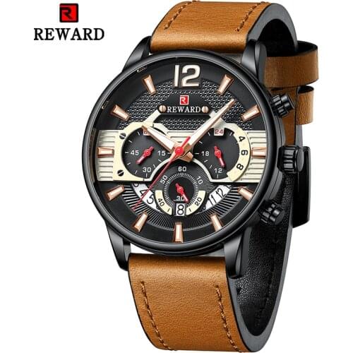 New Reward Mens Wristwatches Business Timepiece Waterproof Anti-glare Glass Quartz Watch Male Chronograph Wrist Watches for Men