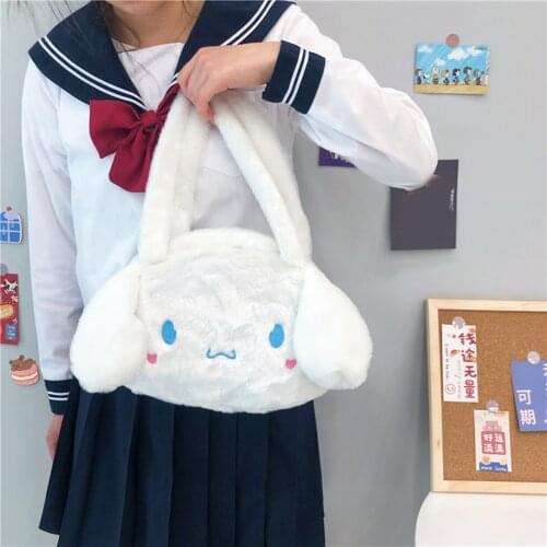 S New Fashion Lovely Plush Bag Women Cute Cartoon Rabbit Prints Tote Bags Casual Ladies Small Zipper Purse Soft Handle Handbags