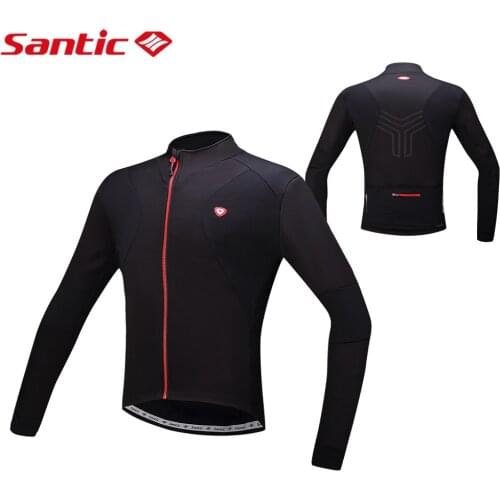 Santic Men Winter Cycling Jacket Bike Cycling Jacket Wear Mountain Bike Fleece Warm Cycling Jersey Tops Windproof 8-16 Degrees