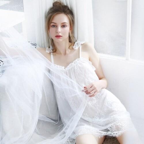 Sexy mousse Princess nightdress woman sloth sleepwear nightie Gauze home service sling lingerie Lace Thin Sheer Strap Nightwear