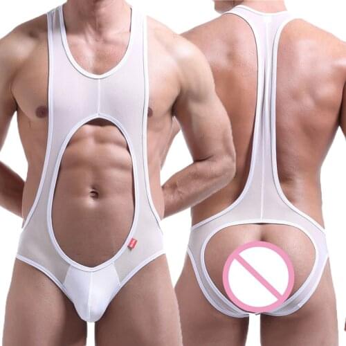 Mesh Undershirts Jock Strap Mens Transparent Underwear String Open Butt Bodysuits Fitness Wrestling Singlet Jumpsuits Swimwear