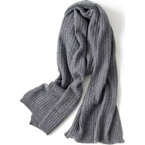 Luxury brand Knitted 100% Cashmere Scarf Women Men Solid Color Warm Thick Real Soft Long Cashmere Scarf Lady Autumn Winter
