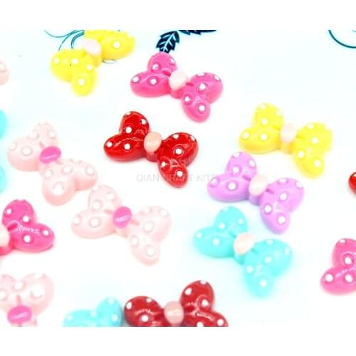 200pcs 22mm medium Polka Dot Bow Resin Ribbon Cabochons mix colors